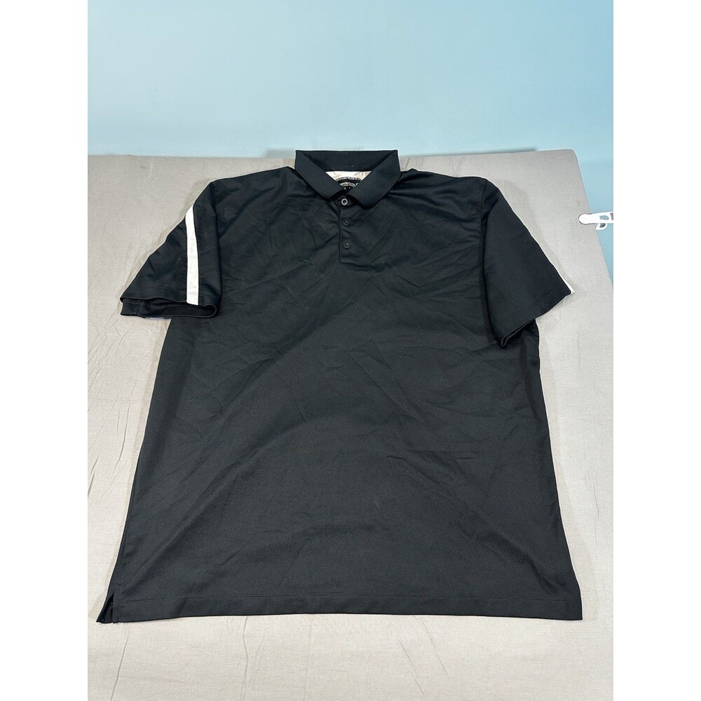 Nike Golf Mens XXL Black Dri-FIT Short Sleeve Polo Shirt White Shoulder Stripe